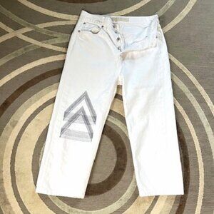 Marc Jacobs Women's Big Jean  White Capri Denim Embroidered Cropped